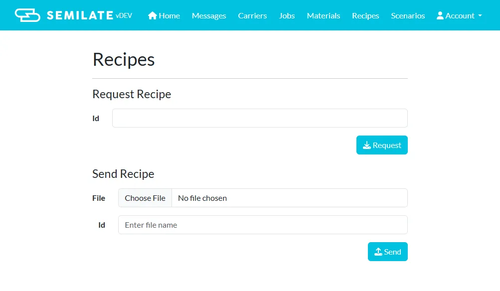 Semilate's recipe management interface for exchanging recipes with the semiconductor equipment